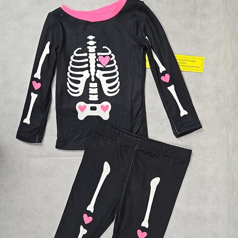 PJs and Pumpkins Baby Girl 18 mo Skeleton Halloween Long Sleeve 2 piece Set NWT‎